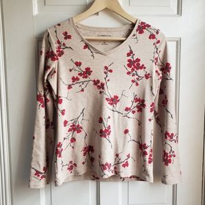 Croft & Barrow Long Sleeve V-neck Floral Classic Tee Size XS